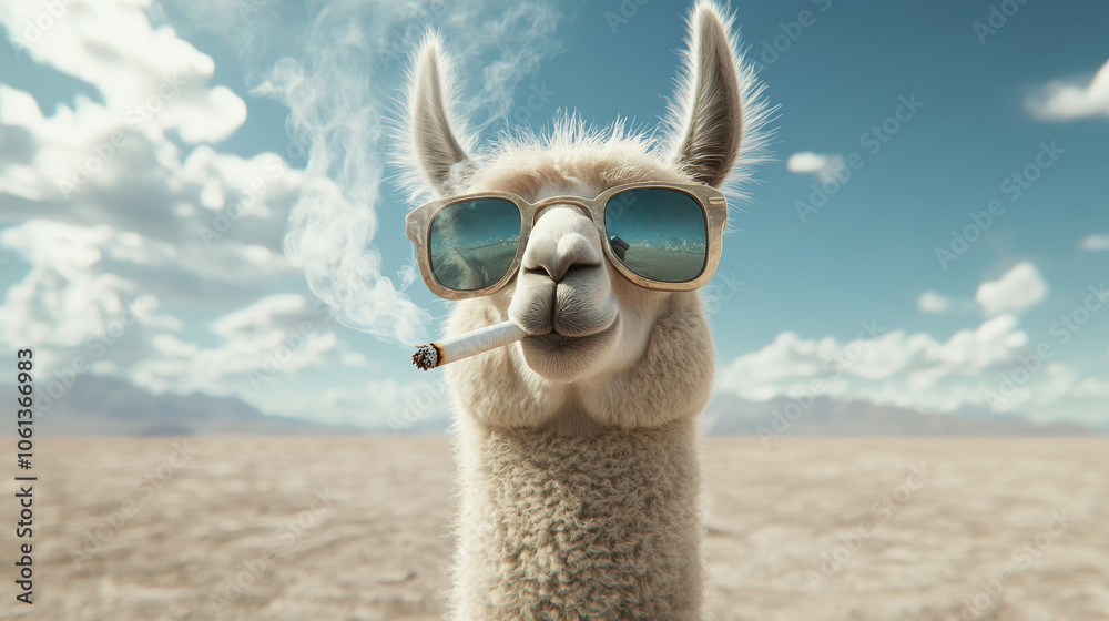 Obraz premium Stylish Llama Relaxing with a Cigarette