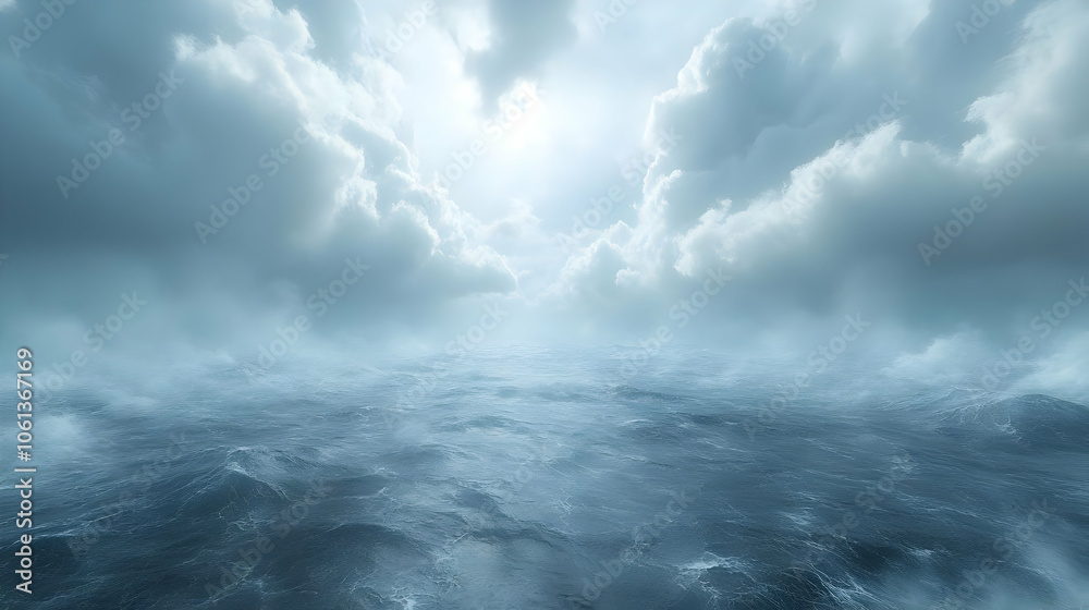 Ocean Waves and Cloudy Sky Digital Illustration