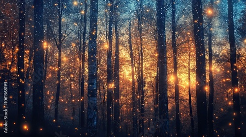 Enchanting Forest at Dusk with Glowing Lights