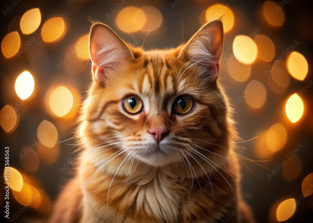 Fototapeta premium Close-Up Shot of a Cute Ginger Cat in Low Light Photography, Capturing the Warmth and Curiosity of This Adorable Feline, Perfect for Animal Lovers and Cat Enthusiasts