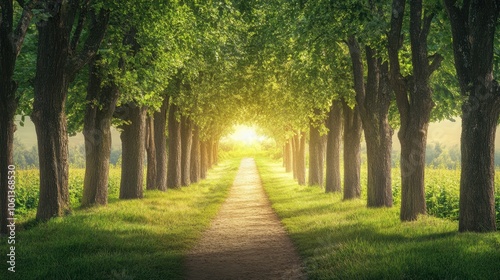 Serene Pathway Through a Lush Verdant Forest