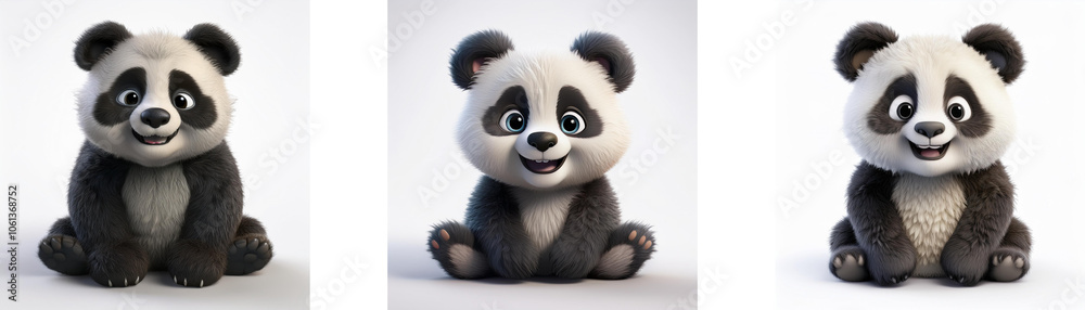 Cute cartoon panda bear cub sitting with a big smile isolated on white background. Cute cartoon panda bear cub sitting with a big smile isolated on white background.