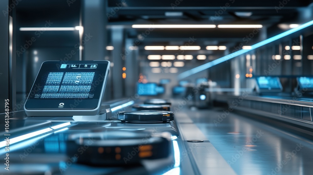Futuristic Control Panel in a Technological Warehouse