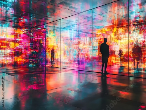 Psychedelic Corporate Imagination with Futuristic Data Visualizations and Glitching Digital Textures