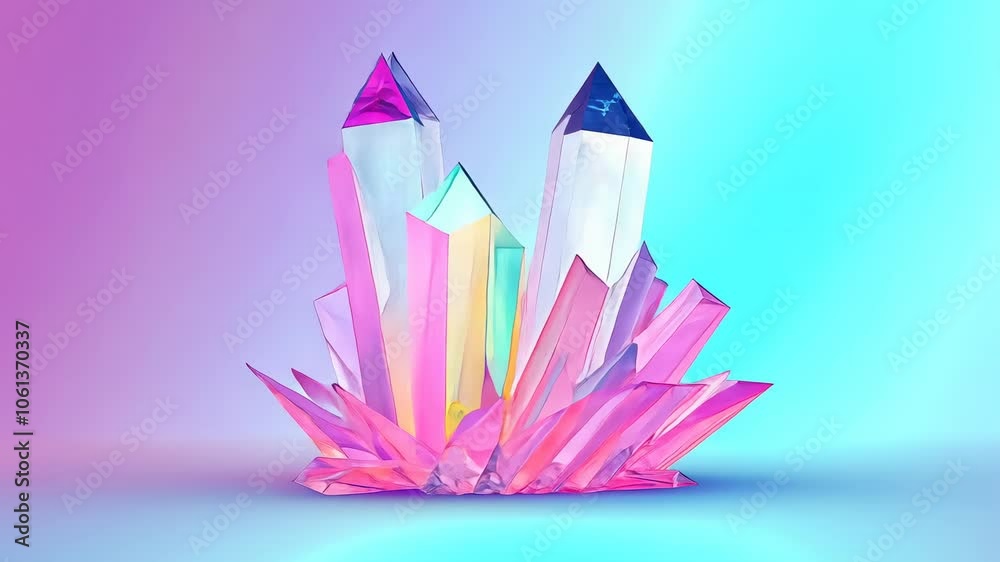 Vibrant crystal formations sparkling under a pastel sky Vibrant crystal formations sparkling under a pastel sky
