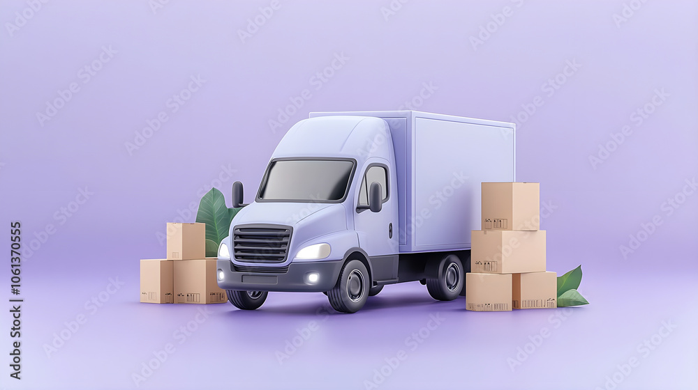 A colorful cartoon truck delivering cargo on the road, set against a white background, showcasing transportation and freight services