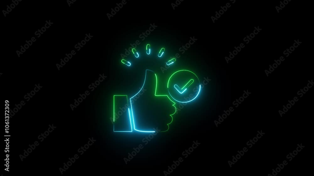 Glowing neon line sign of the digital technology icon symbol with check mark insurance service, concept of quality control assurance, certification Glowing neon line sign of the digital technology icon symbol with check mark insurance service, concept of quality control assurance, certification