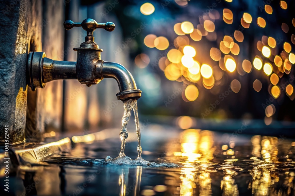 Conceptual Photography of Clean Water Flowing from a Contaminated Faucet in Dark Ambience, Symbolizing Purity Amidst Pollution, Water Conservation, and Environmental Awareness Conceptual Photography of Clean Water Flowing from a Contaminated Faucet in Dark Ambience, Symbolizing Purity Amidst Pollution, Water Conservation, and Environmental Awareness