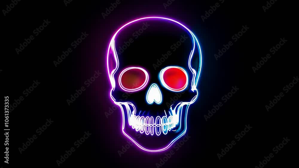 Animation of a skull blinking with neon lights in front of a black background Animation of a skull blinking with neon lights in front of a black background