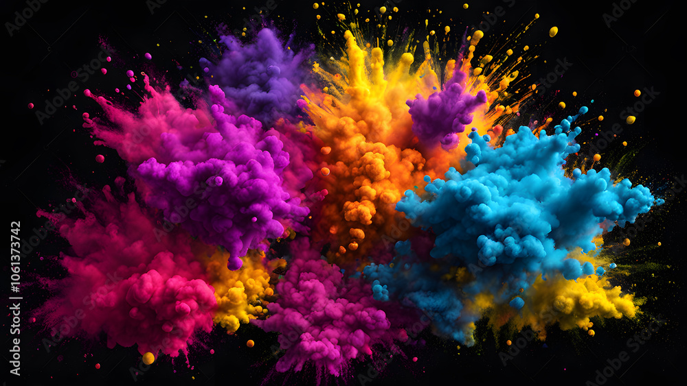 A colorful explosion of smoke and fire in the sky A colorful explosion of smoke and fire in the sky