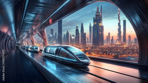 Futuristic Hyperloop Station with Sleek Pods and Streamlined Architecture Preparing for Intercontinental Travel