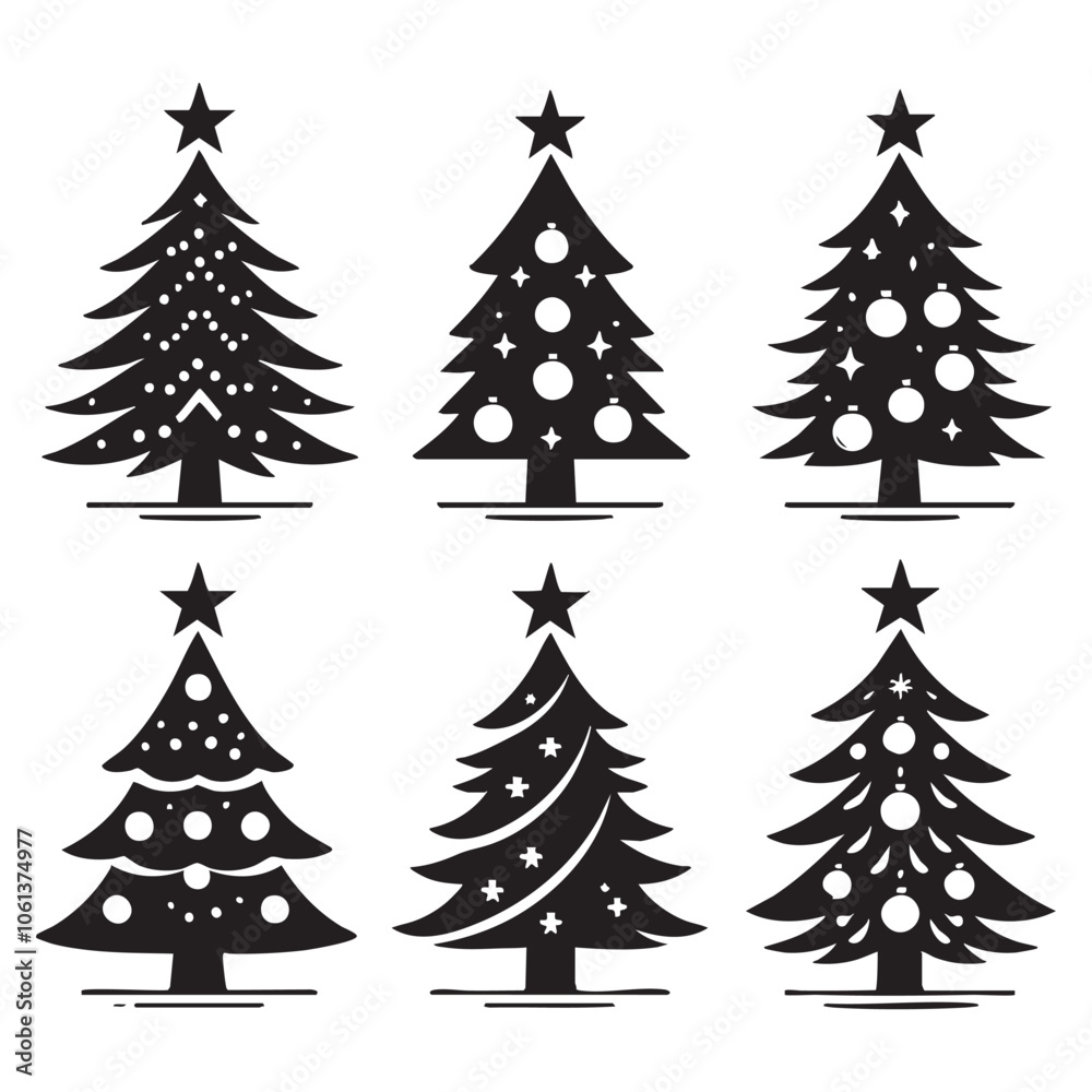 Obraz premium Set of Christmas tree silhouette collection