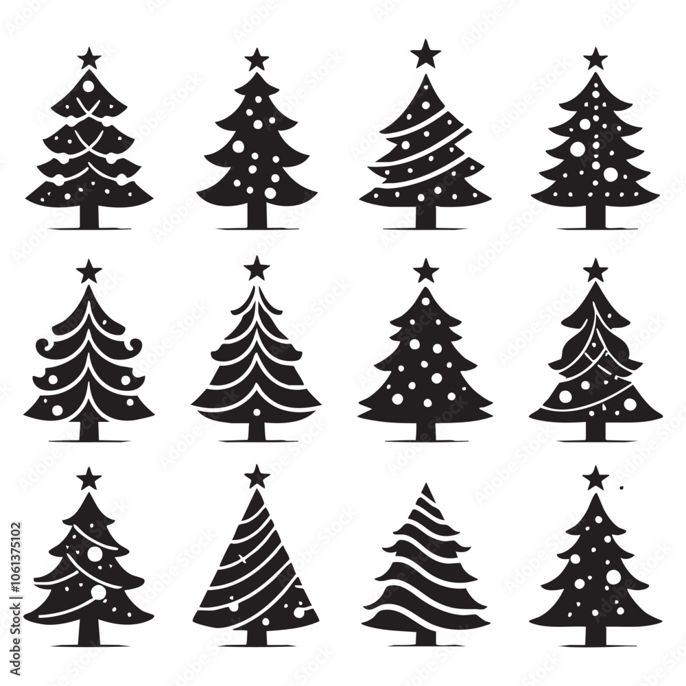 Obraz premium Set of Christmas tree silhouette collection