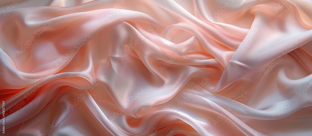 Fototapeta premium Soft pink satin fabric with smooth, flowing drapes and gentle folds.