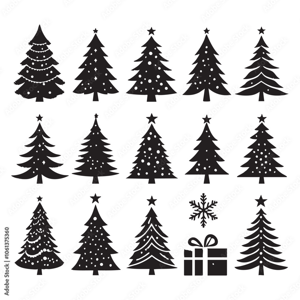 Obraz premium Set of Christmas tree silhouette collection