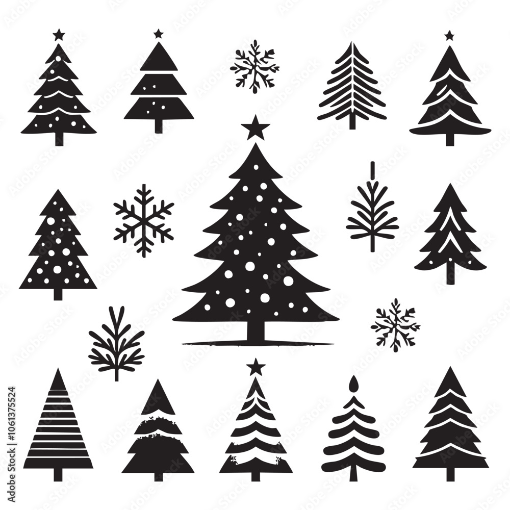 Obraz premium Set of Christmas tree silhouette collection