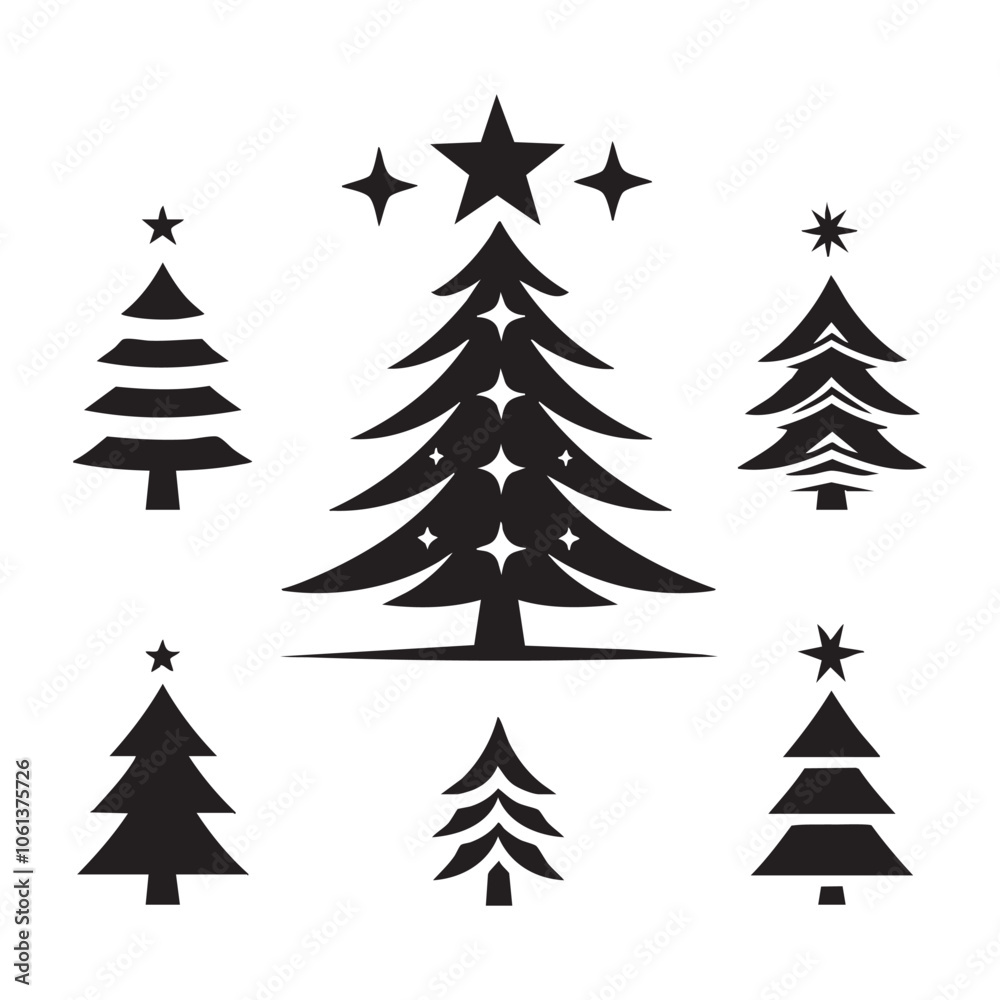 Obraz premium Set of Christmas tree silhouette collection