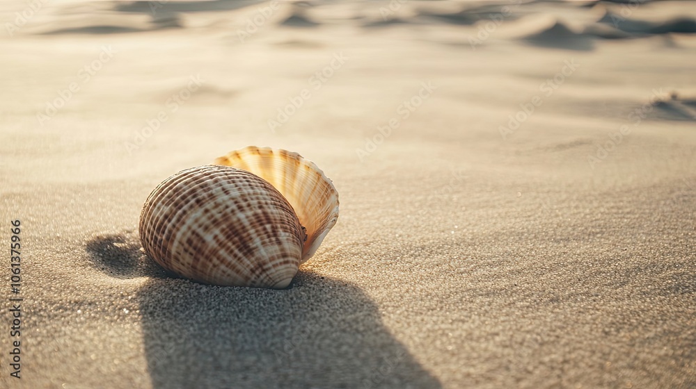 A Seashell on a Sandy Beach at Sunset A Seashell on a Sandy Beach at Sunset