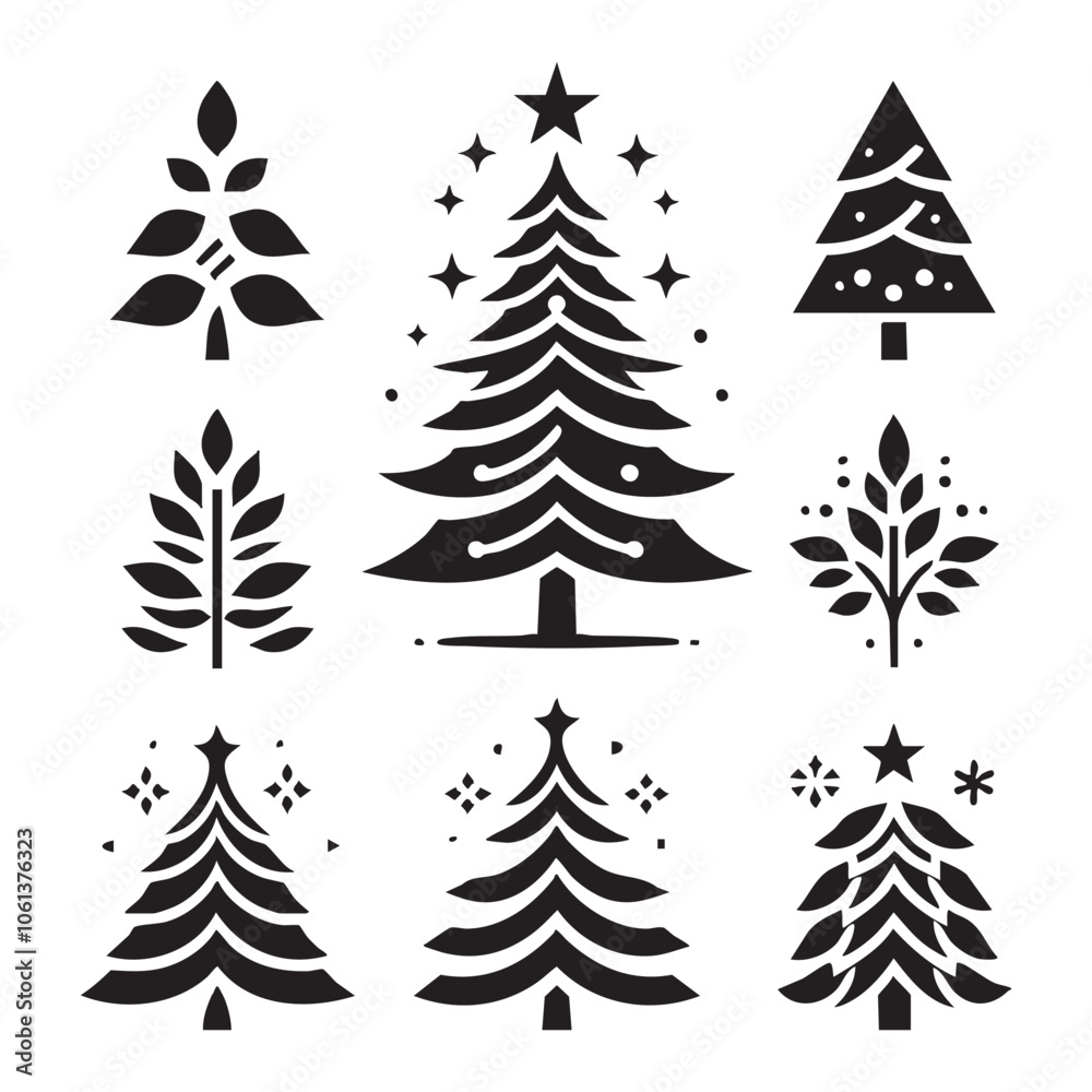 Obraz premium Set of Christmas tree silhouette collection