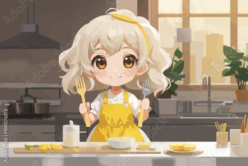 2d, girl character, flat design, simple, no shadow AI generated image