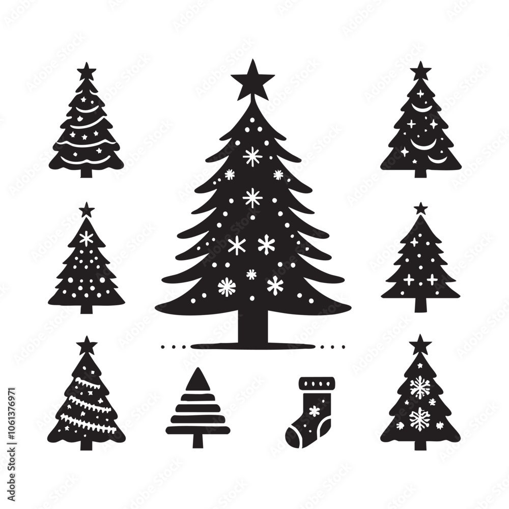 Obraz premium Set of Christmas tree silhouette collection