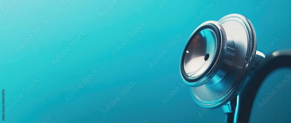 Blurred Blue Background with Close-Up of Stethoscope, Medical Concept with Space for Text, for Banner Design Blurred Blue Background with Close-Up of Stethoscope, Medical Concept with Space for Text, for Banner Design