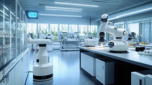 Futuristic Laboratory with Advanced Robotic Equipment