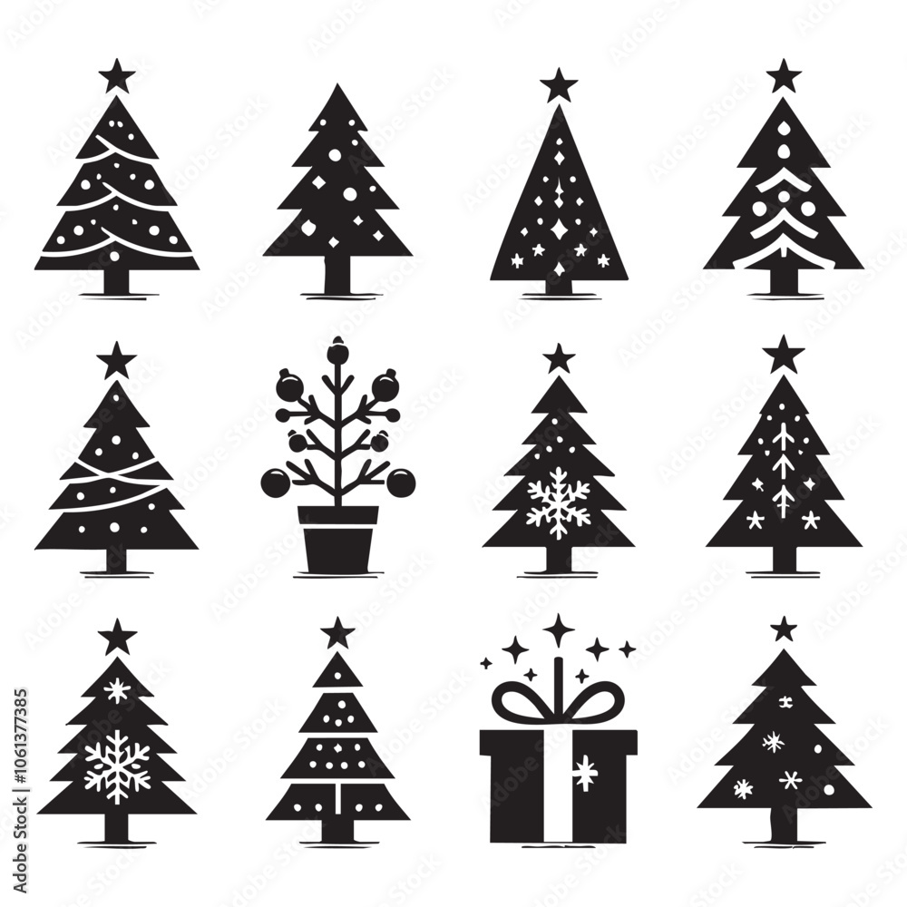 Obraz premium Set of Christmas tree silhouette collection