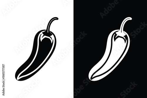 Hot and Fresh Chili Pepper Icons. Bold Glyph Illustrations in Monochrome