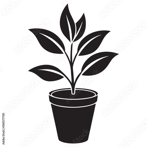 Botanical Pot Plant Silhouette Vector Design Isolated