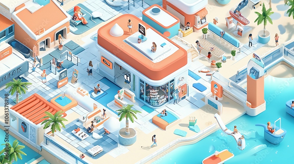 Miniature Cityscape With Pool and Shops. Miniature Cityscape With Pool and Shops.