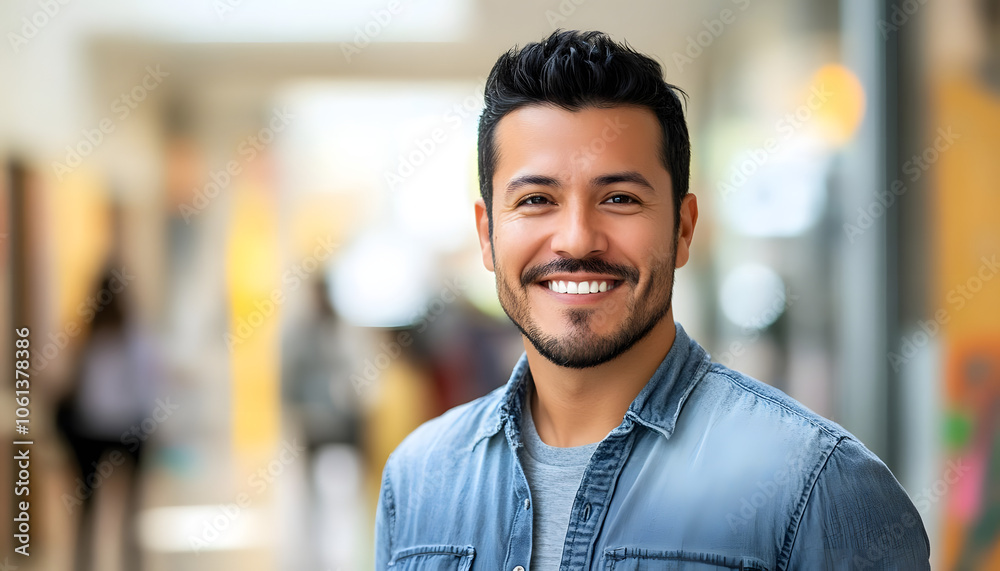 ESL teacher with a welcoming smile front pose facing the camera Latino man with a multicultural ba Generative AI ESL teacher with a welcoming smile front pose facing the camera Latino man with a multicultural ba Generative AI