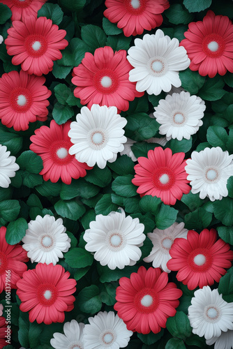 Vibrant Top View of Colorful Flowers in Green Background