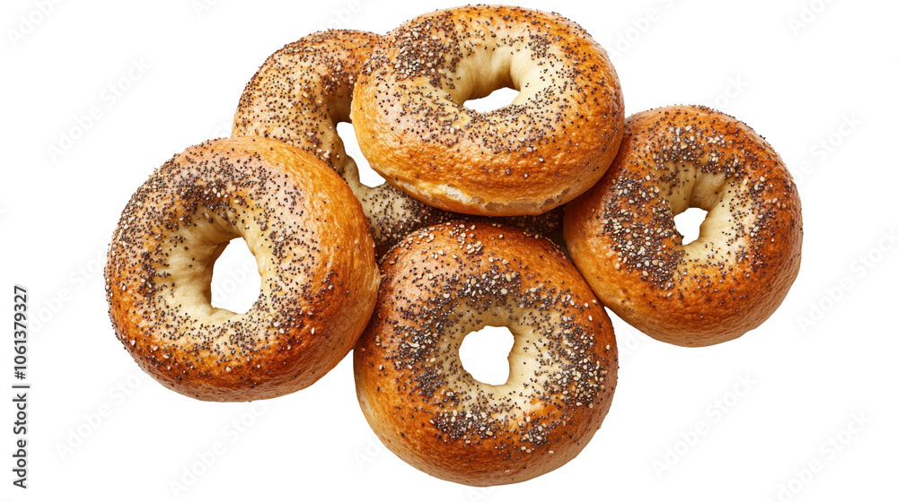 Freshly Baked Poppy Seed Bagels on a transparent background Freshly Baked Poppy Seed Bagels on a transparent background