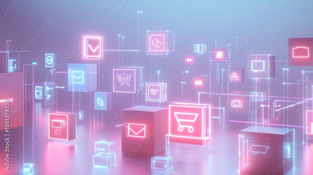 Neon Icons: E-commerce and Digital Network Neon Icons: E-commerce and Digital Network