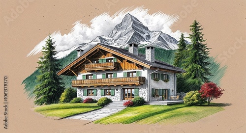 Chalet mountain house hand drawing