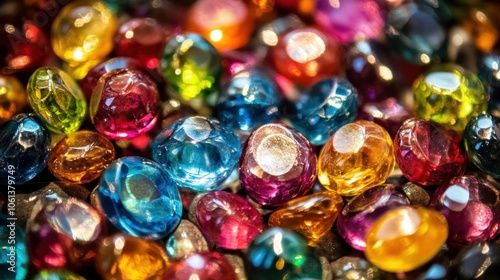 A vibrant assortment of colorful glass beads scattered on a surface.