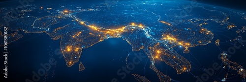 Digital Map of Asia with Glowing Connections Representing Global Network