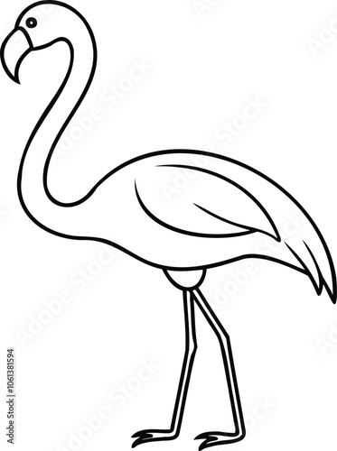Flamingo Bird Black and White Line Art Illustration