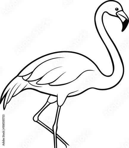 Flamingo Bird Black and White Line Art Illustration