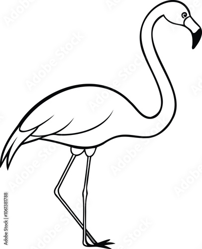 Flamingo Bird Black and White Line Art Illustration