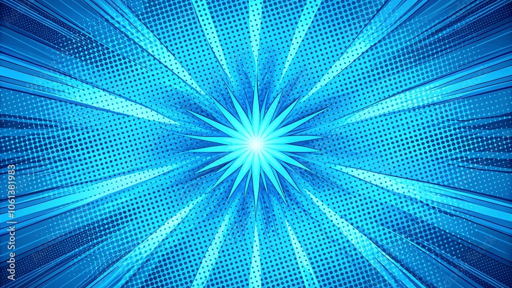 Obraz premium A Bright Blue Abstract Design With A Starburst In The Center And A Dotted Pattern