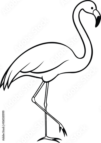 Flamingo Bird Black and White Line Art Illustration