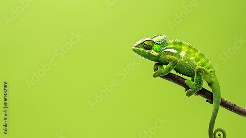 Chameleon on Green background with copy space or text space