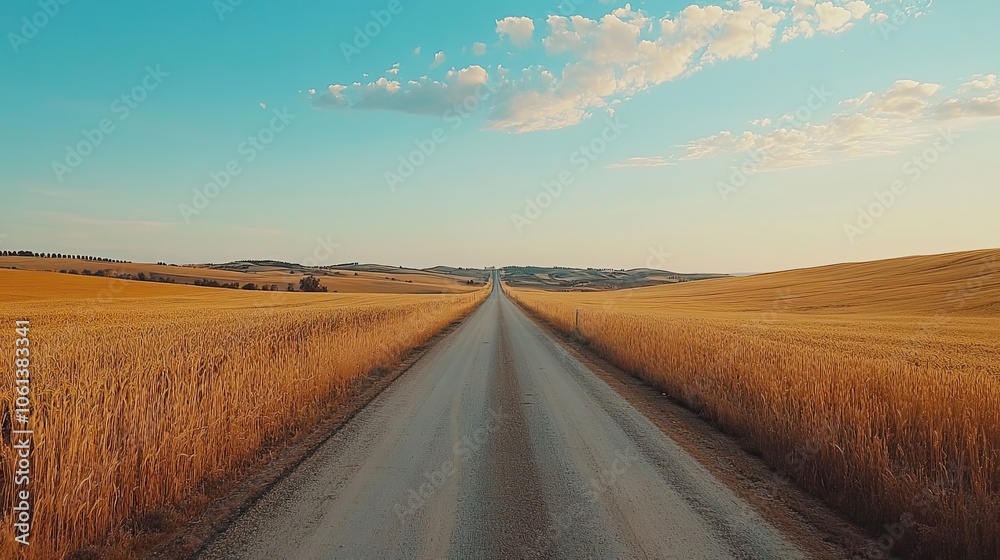 Fototapeta premium A Winding Road Through a Field of Golden Wheat