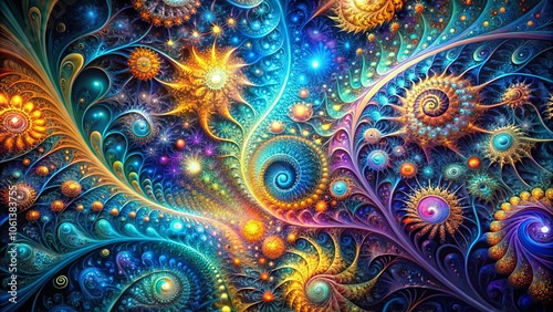 An Enchanting Tapestry of Intertwined Spirals, Blooming in Vibrant Hues and Glittering with Cosmic Stardust