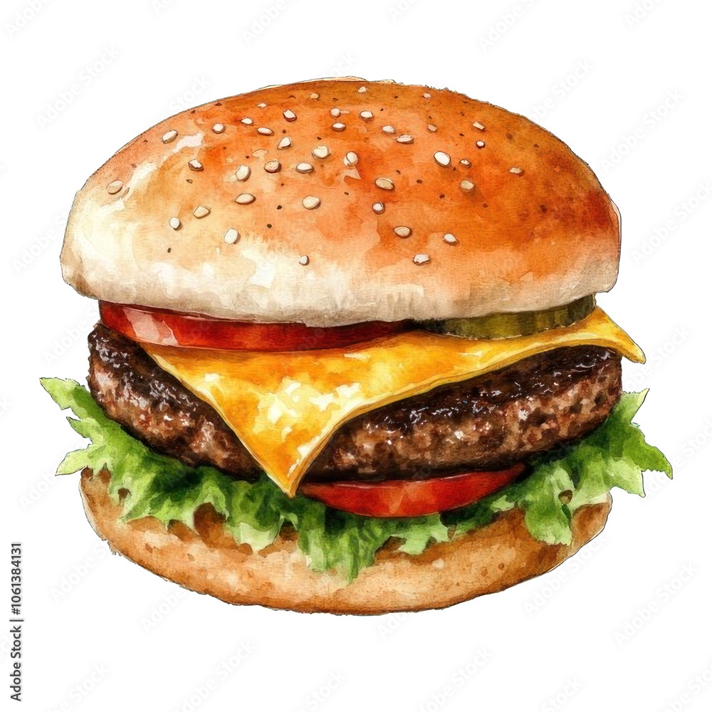 Collection of PNG. Watercolor painting of A Double Cheese Hamburger, isolated on a transparency background. Collection of PNG. Watercolor painting of A Double Cheese Hamburger, isolated on a transparency background.