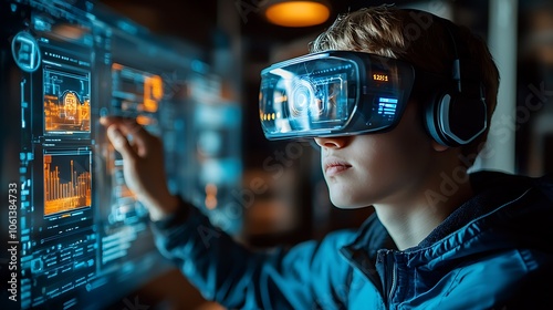 A high quality stock photo depicting a futuristic digital twin concept, showcasing advanced artificial intelligence technology accurately replicating real world objects in a virtual environment.