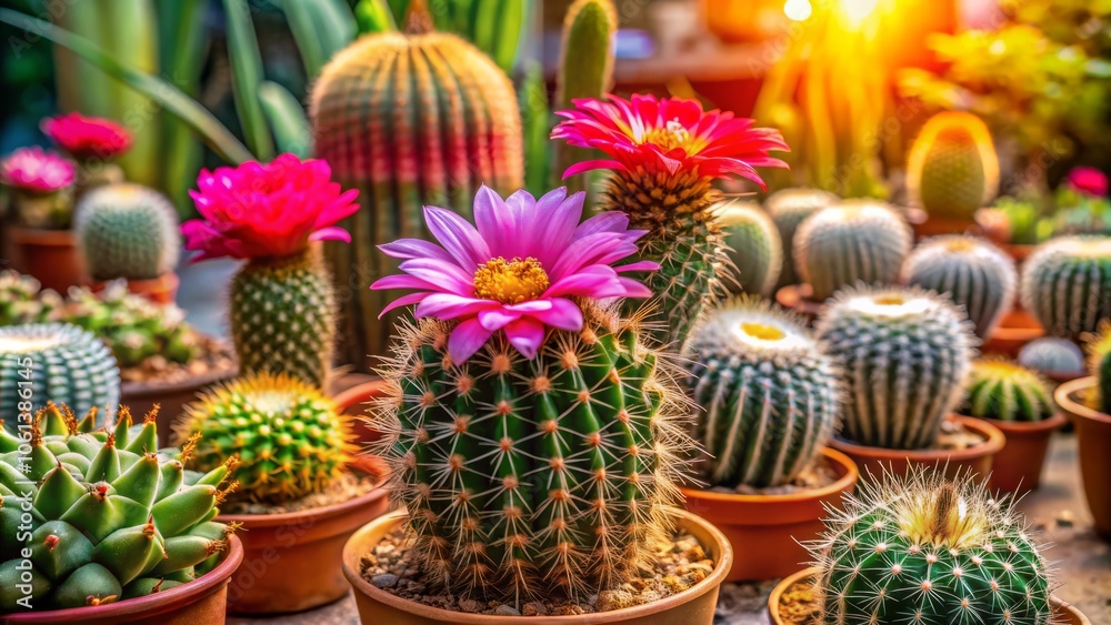 Vibrant Cactus with Delicate Flowers in Indoor Garden - Perfect Decor for Plant Enthusiasts and Nature Lovers in Bangkok, Thailand Vibrant Cactus with Delicate Flowers in Indoor Garden - Perfect Decor for Plant Enthusiasts and Nature Lovers in Bangkok, Thailand