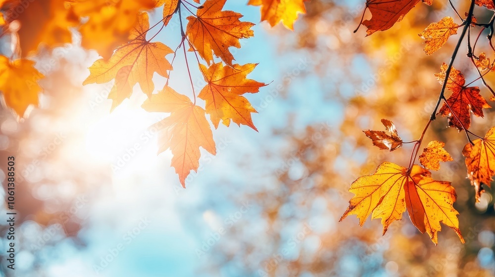 Autumn background with maple leaves and bokeh,Fall blurred background, Yellow and red maple leaves are flying and falling down. Autumnal landscape.water drop on leaf,space for text. Autumn background with maple leaves and bokeh,Fall blurred background, Yellow and red maple leaves are flying and falling down. Autumnal landscape.water drop on leaf,space for text.